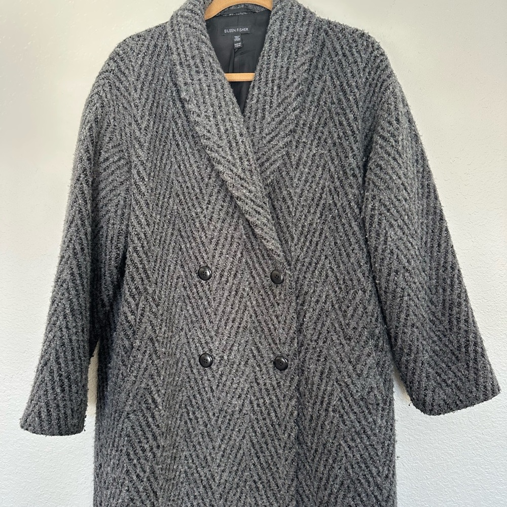 NWT Eileen Fisher Lofty Alpaca Chevron Double breasted coat XXS/XS